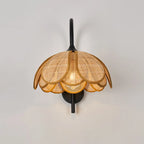 Rustic Rattan Flower Black Wall Sconce for Bedroom Decor