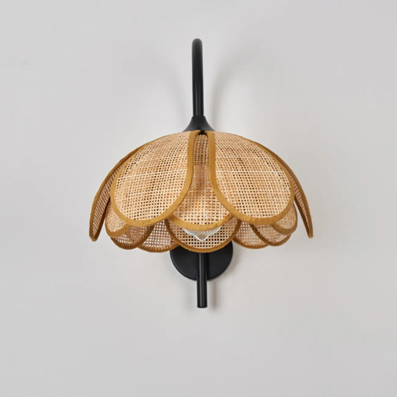 Rustic Rattan Flower Black Wall Sconce for Bedroom Decor