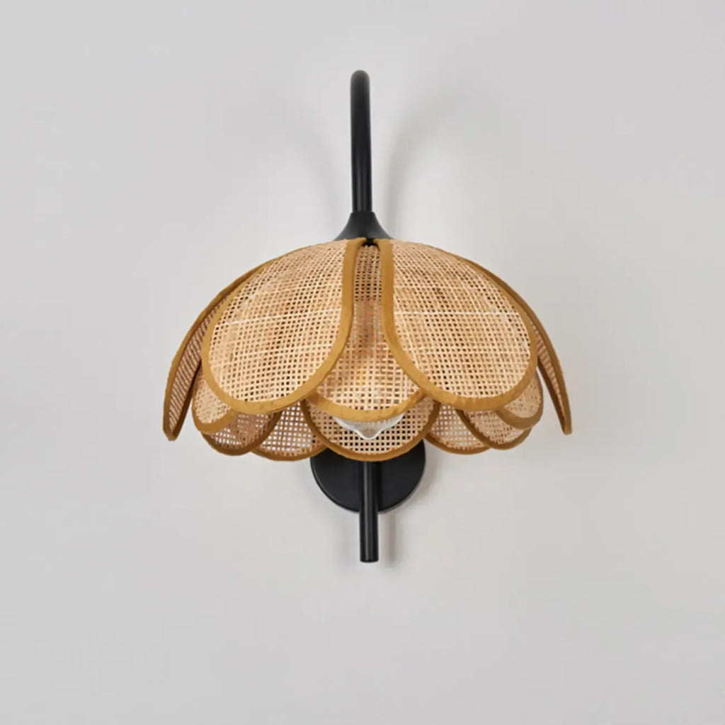 Rustic Rattan Flower Black Wall Sconce for Bedroom Decor