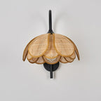Rustic Rattan Flower Black Wall Sconce for Bedroom Decor