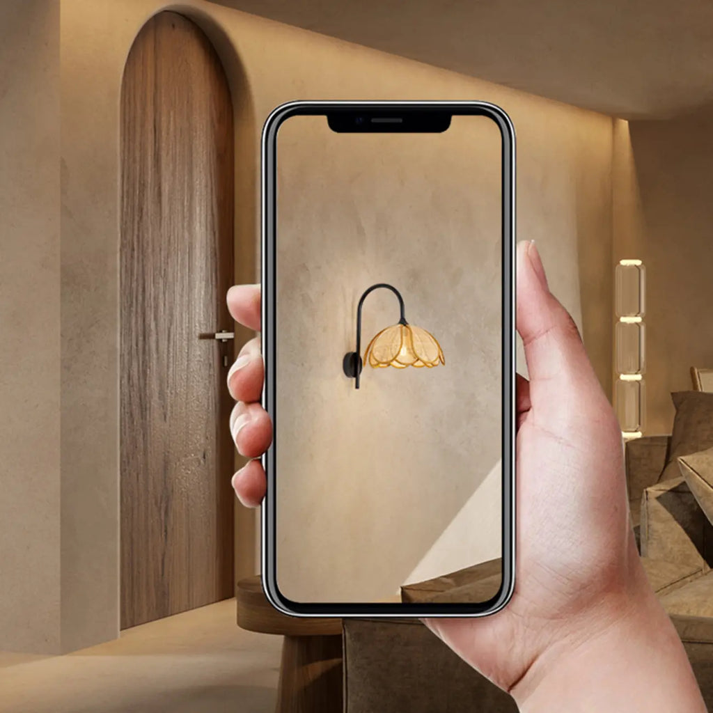 Rustic Rattan Flower Black Wall Sconce for Bedroom Decor