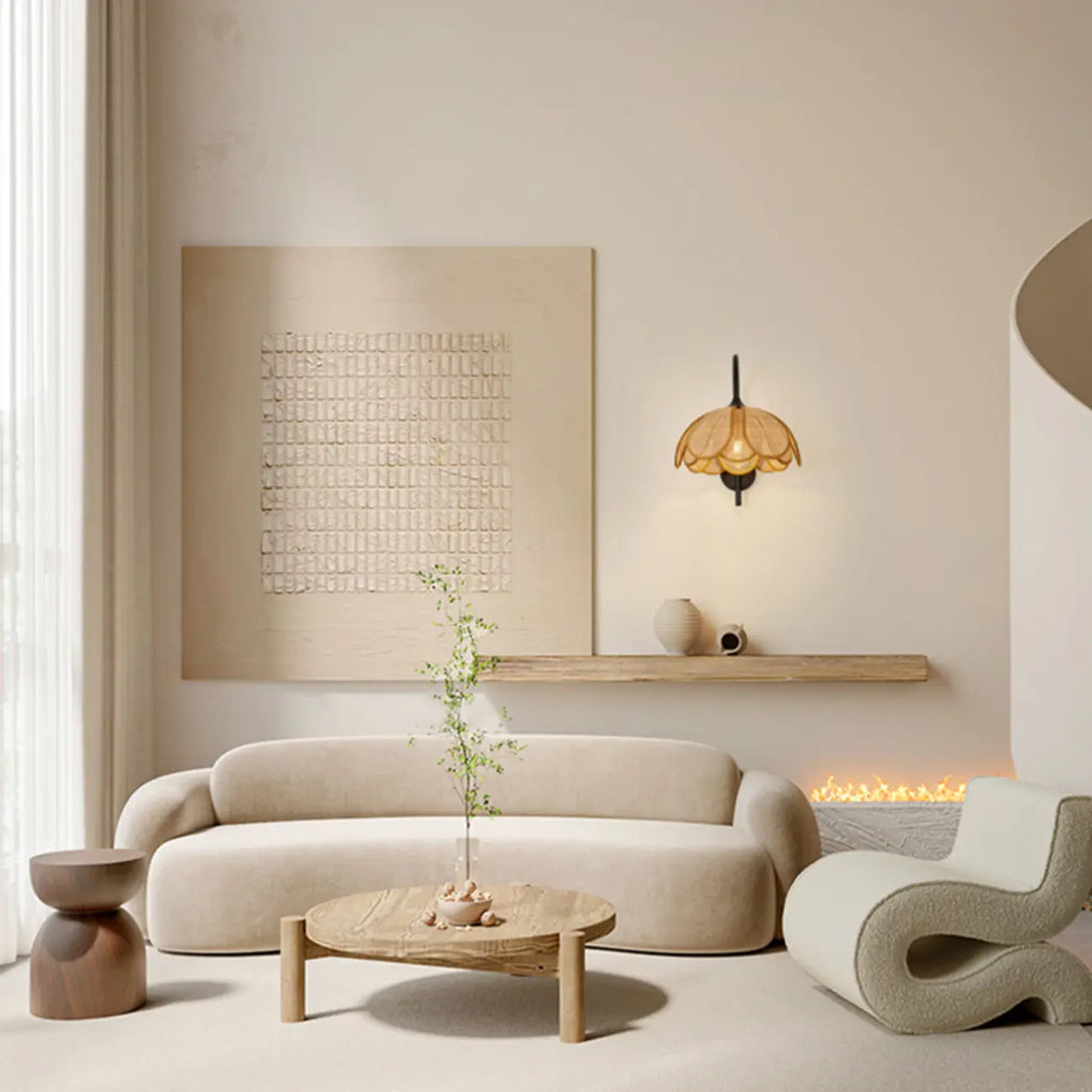 Rustic Rattan Flower Black Wall Sconce for Bedroom Decor