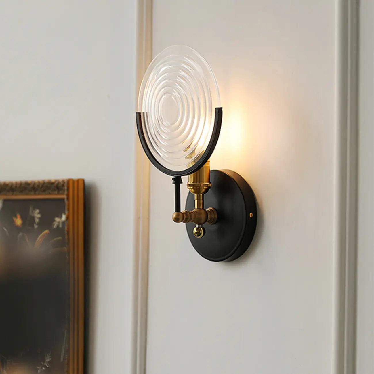 Stylish Glass Disc LED Wall Sconce Metal Support for Indoor