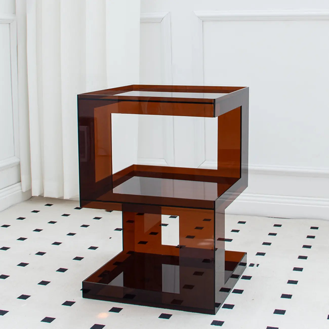 Glam Acrylic Square End Table with Open Storage for Living Room