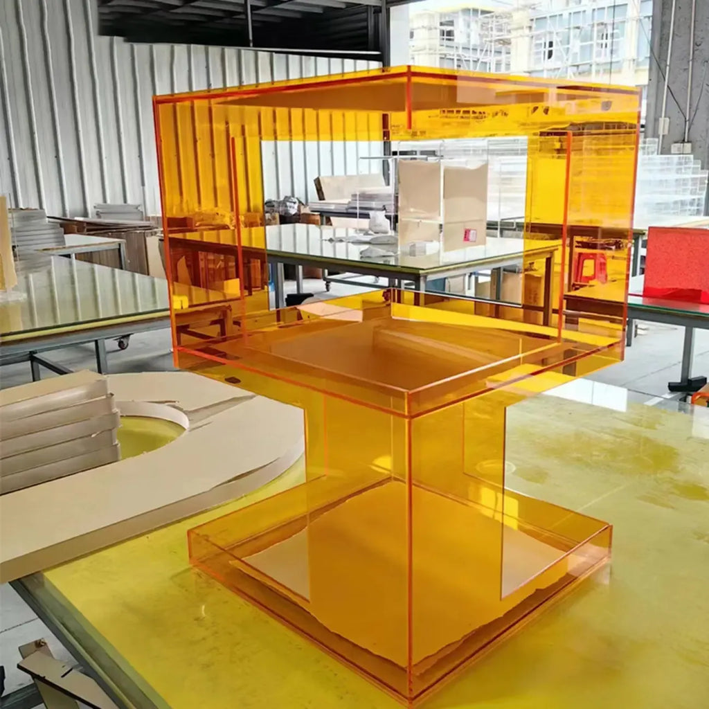 Glam Acrylic Square End Table with Open Storage for Living Room