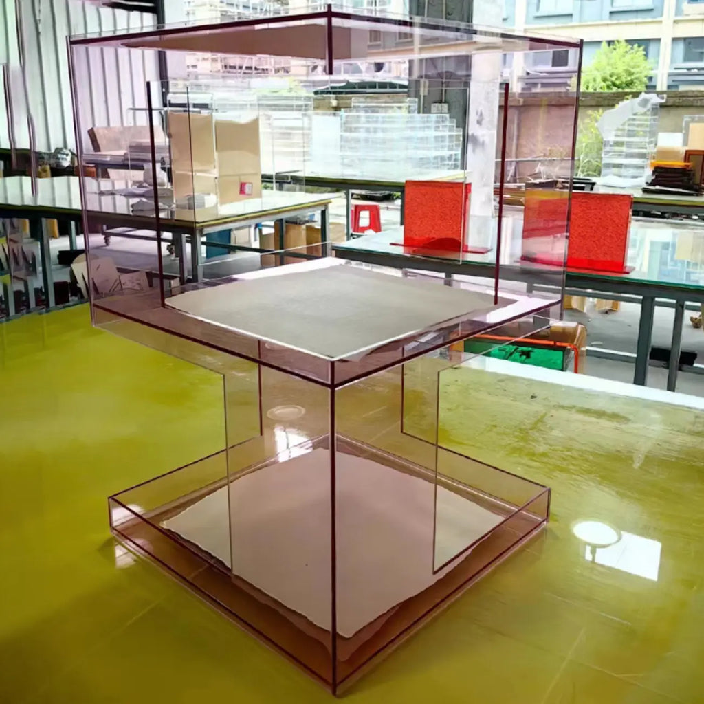 Glam Acrylic Square End Table with Open Storage for Living Room