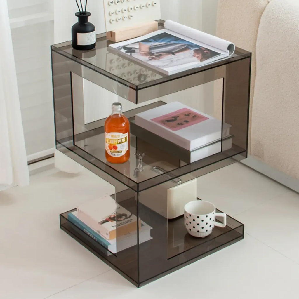 Glam Acrylic Square End Table with Open Storage for Living Room
