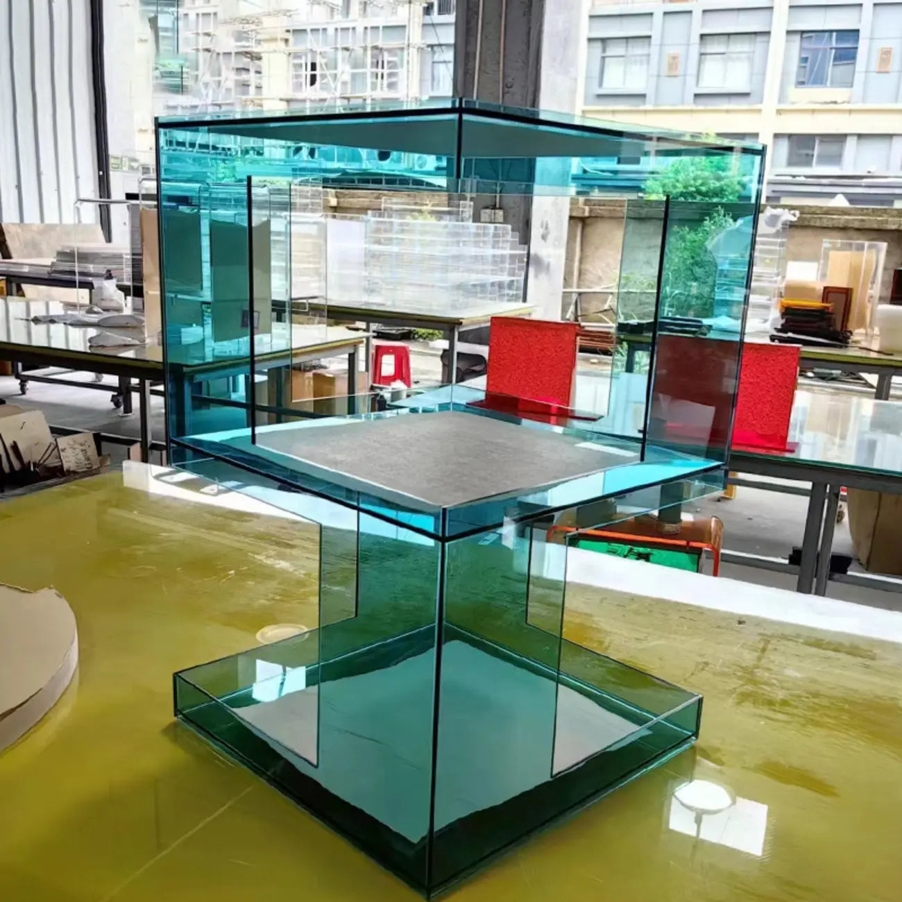 Glam Acrylic Square End Table with Open Storage for Living Room