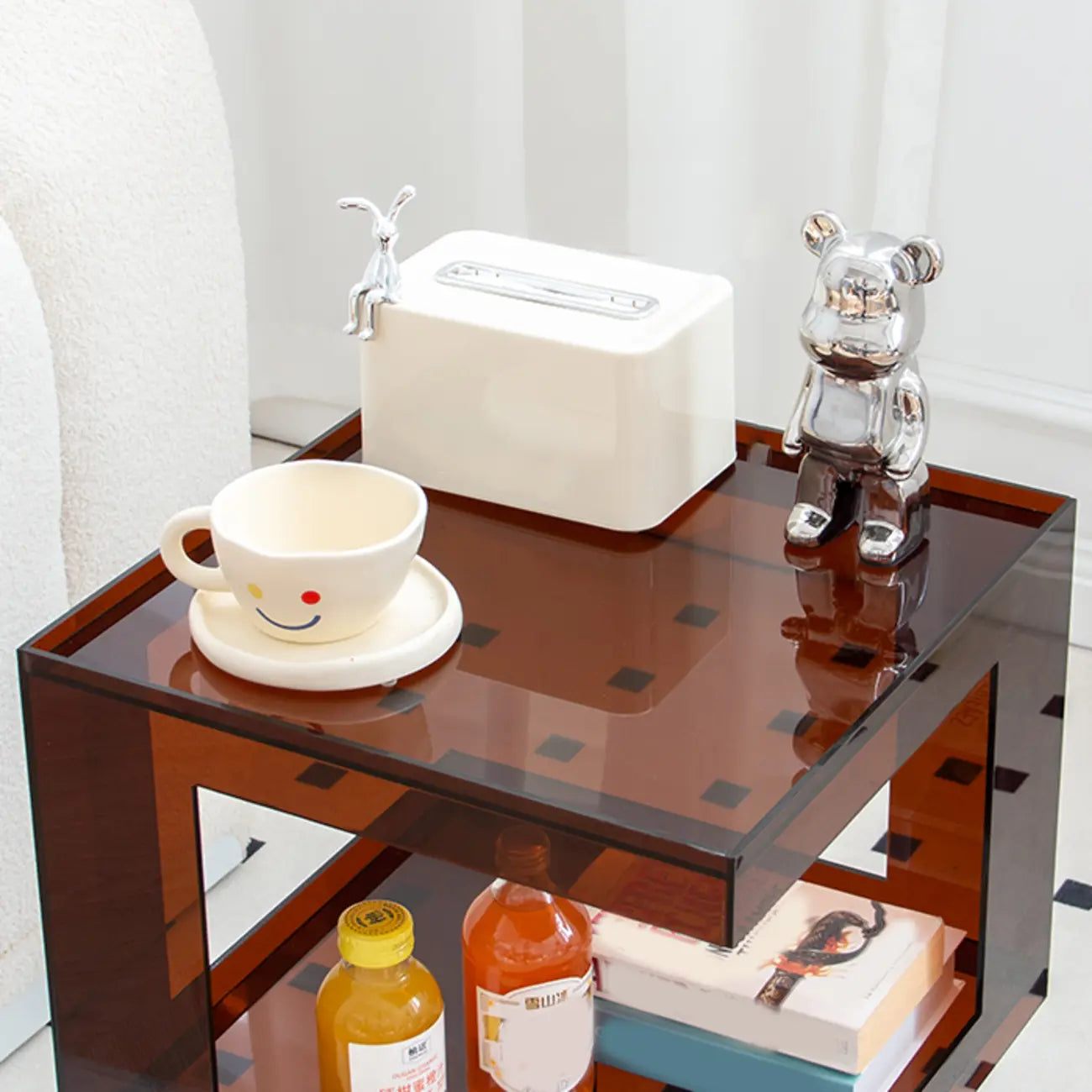 Glam Acrylic Square End Table with Open Storage for Living Room