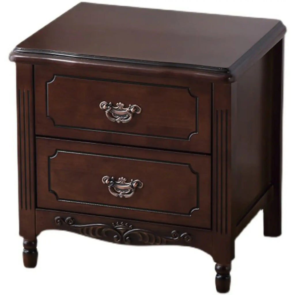 Classic Wood White Carved 2-Drawer Nightstand