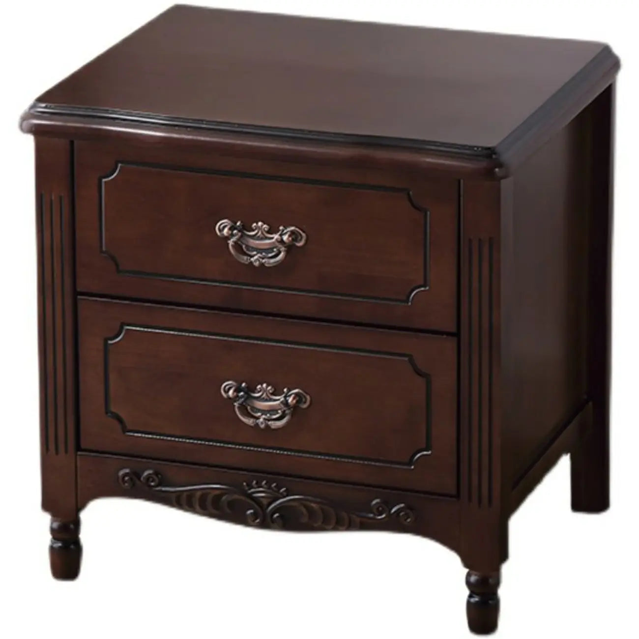 Classic Wood White Carved 2-Drawer Nightstand