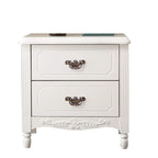 Classic Wood White Carved 2-Drawer Nightstand