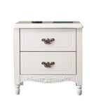 Classic Wood White Carved 2-Drawer Nightstand