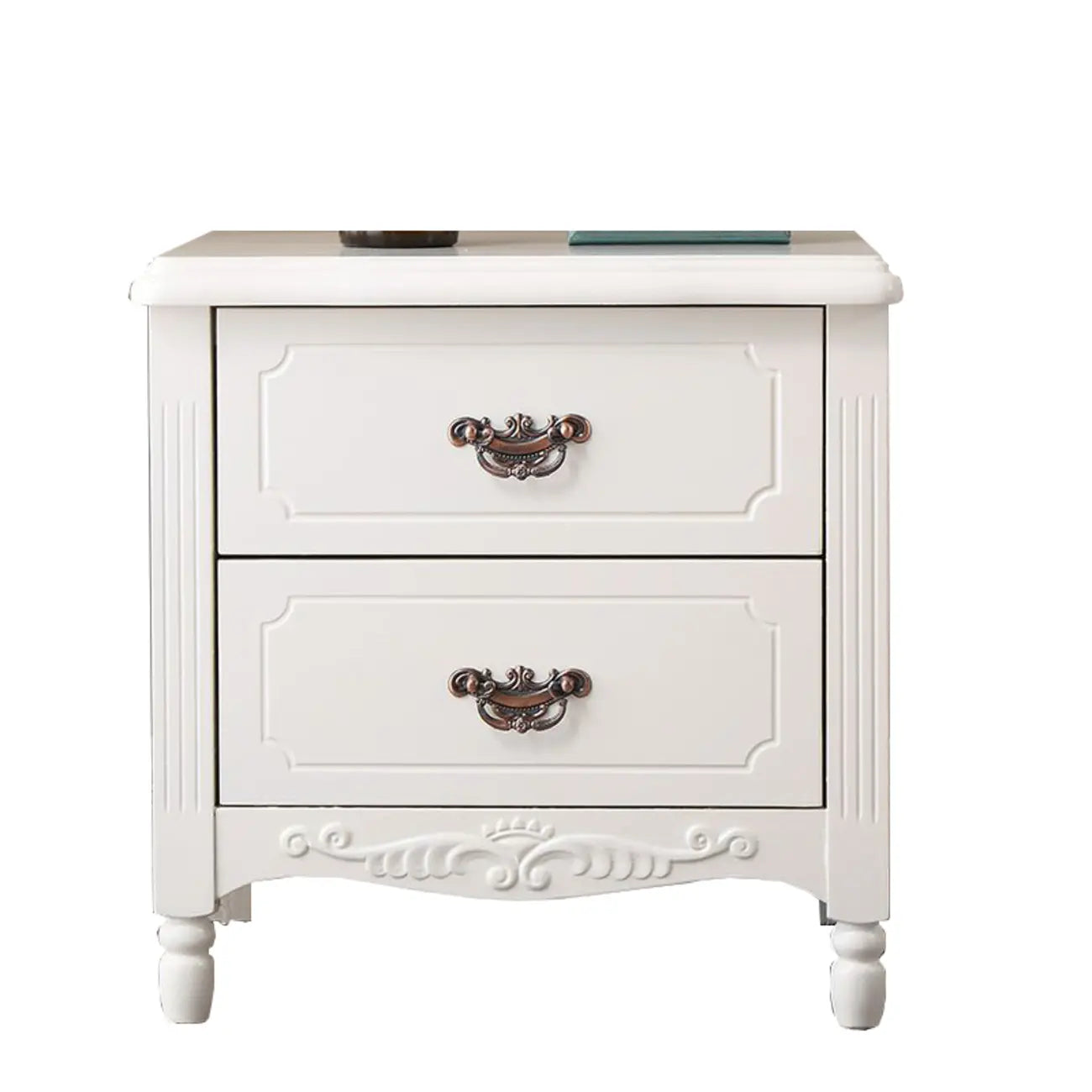 Classic Wood White Carved 2-Drawer Nightstand