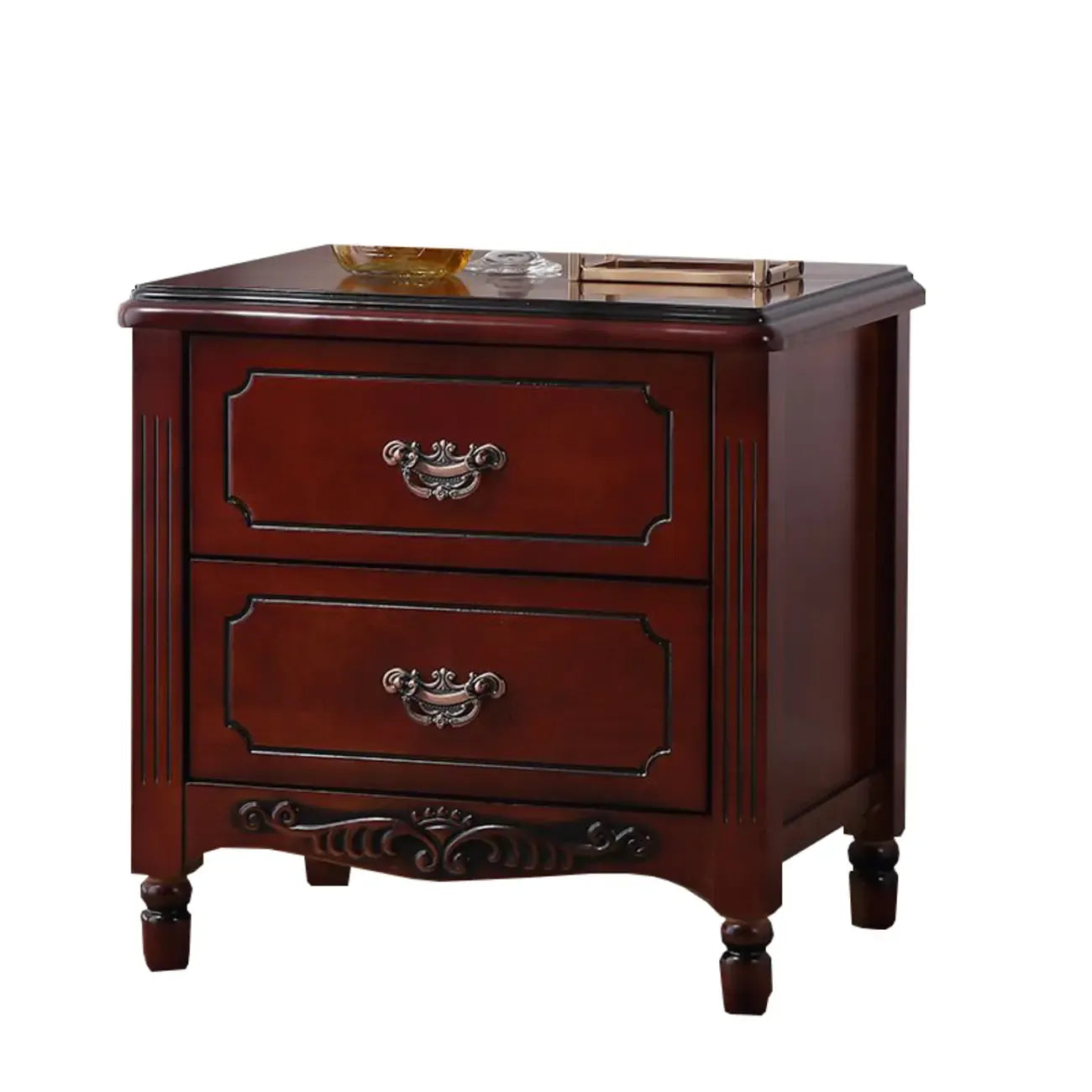 Classic Wood White Carved 2-Drawer Nightstand
