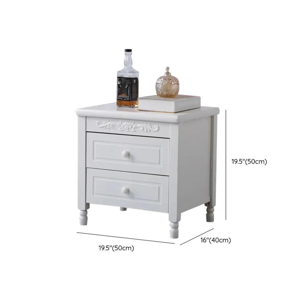 Classic Wood White Carved 2-Drawer Nightstand