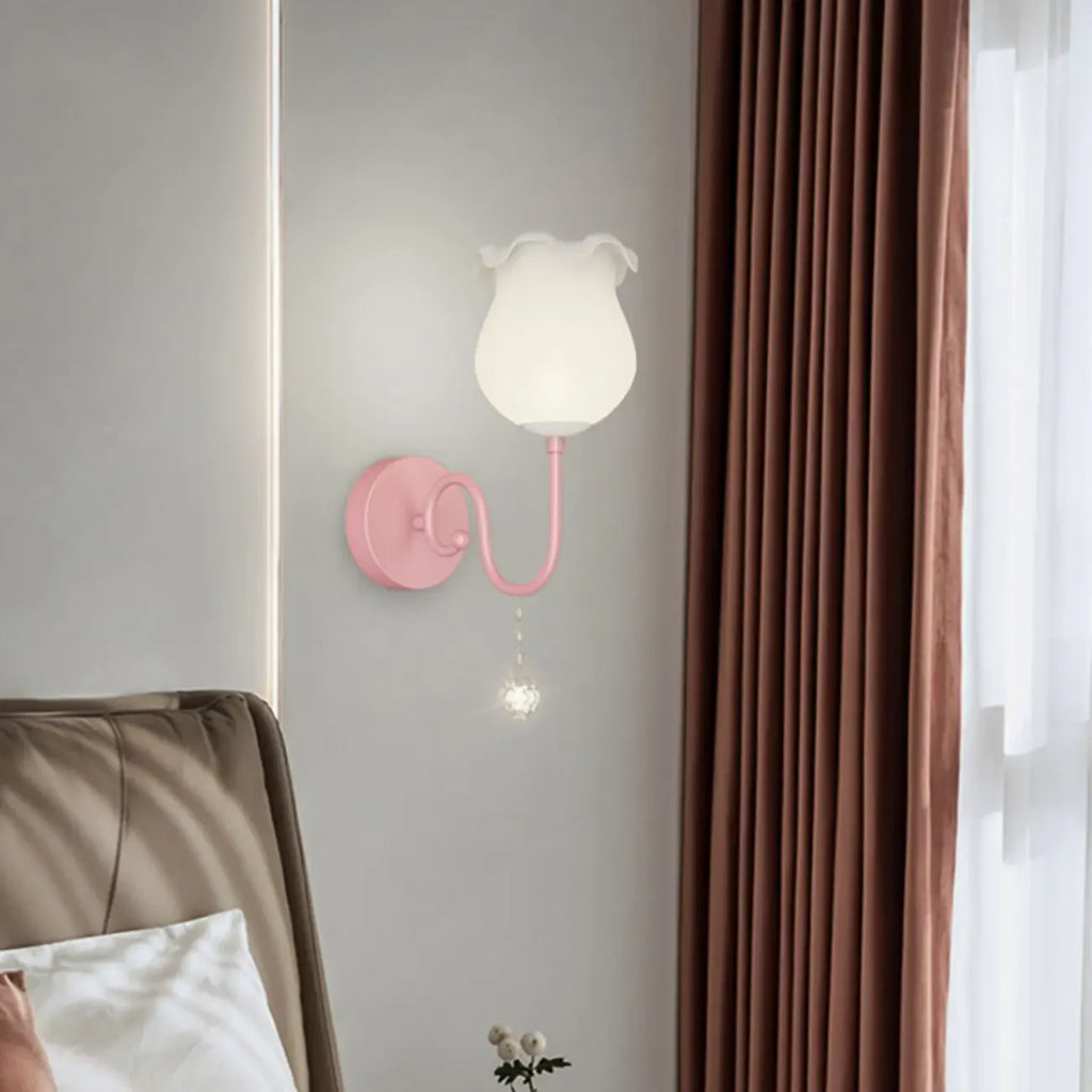 15 to 19 Inch Floral Wall Sconce with Glass Shade for Bedroom