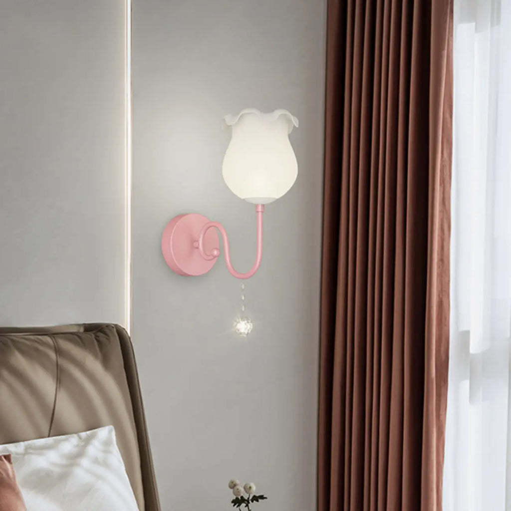 15 to 19 Inch Floral Wall Sconce with Glass Shade for Bedroom