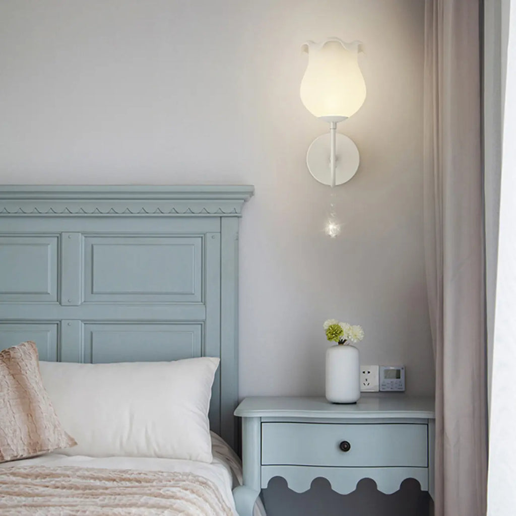 15 to 19 Inch Floral Wall Sconce with Glass Shade for Bedroom