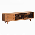 Long Scandinavian Cherry Wood TV Stand with Door