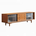 Long Scandinavian Cherry Wood TV Stand with Door