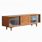Long Scandinavian Cherry Wood TV Stand with Door