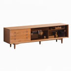Long Scandinavian Cherry Wood TV Stand with Door