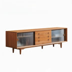 Long Scandinavian Cherry Wood TV Stand with Door
