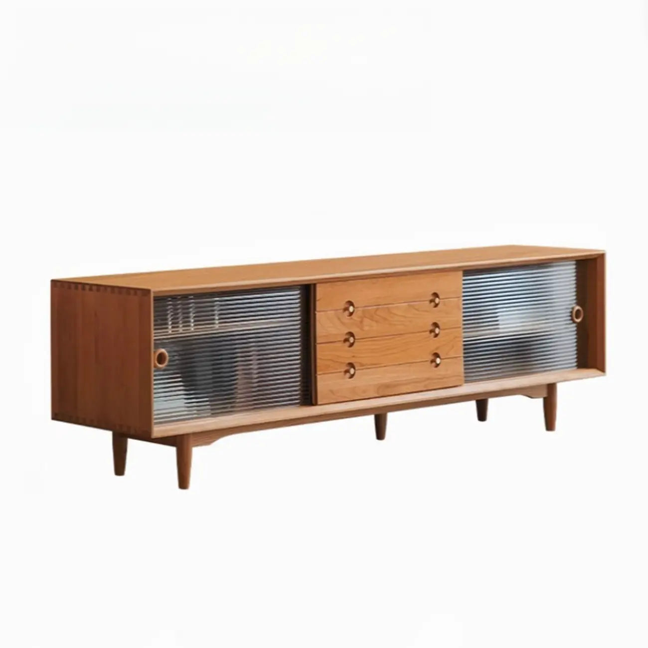 Long Scandinavian Cherry Wood TV Stand with Door