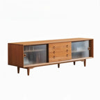 Long Scandinavian Cherry Wood TV Stand with Door