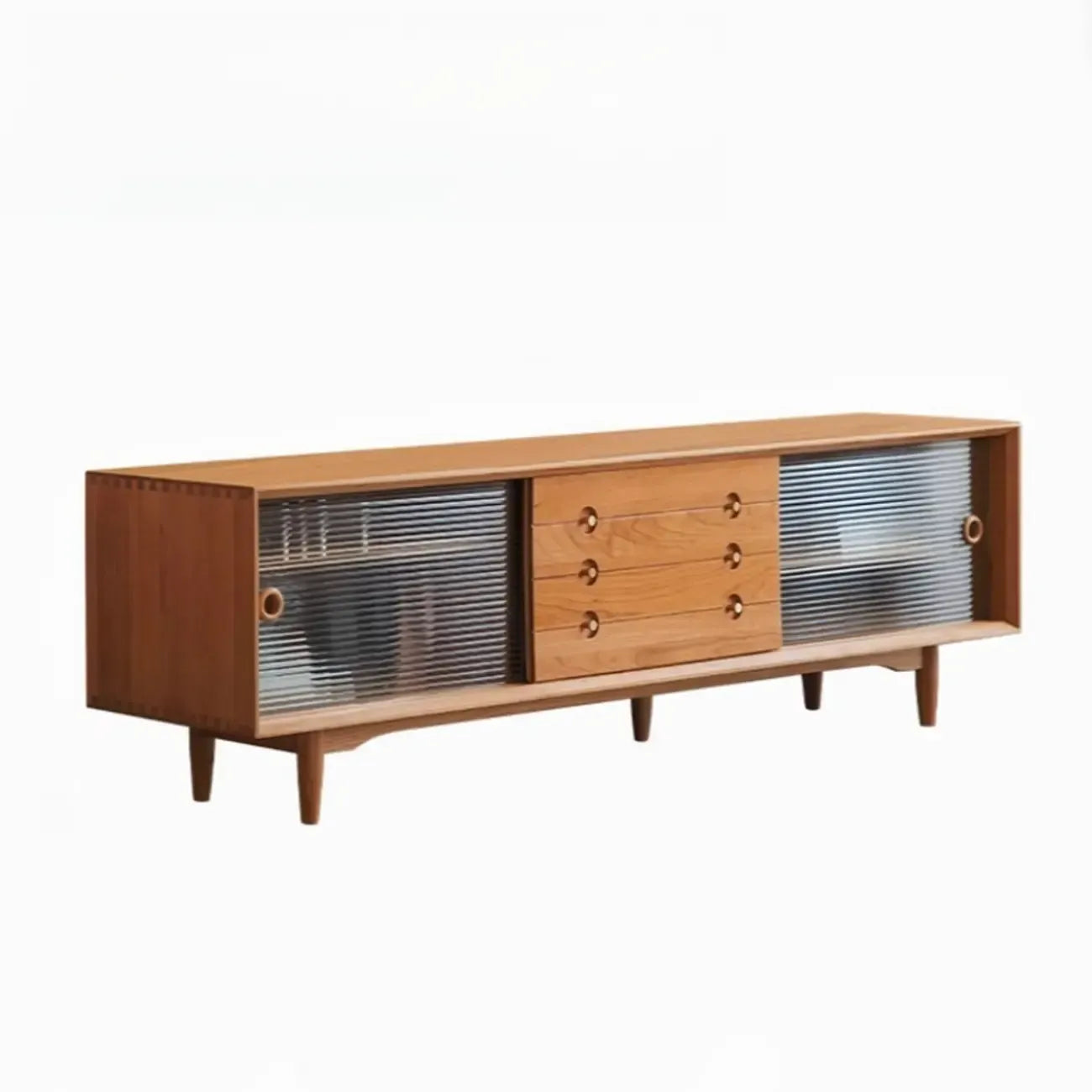 Long Scandinavian Cherry Wood TV Stand with Door