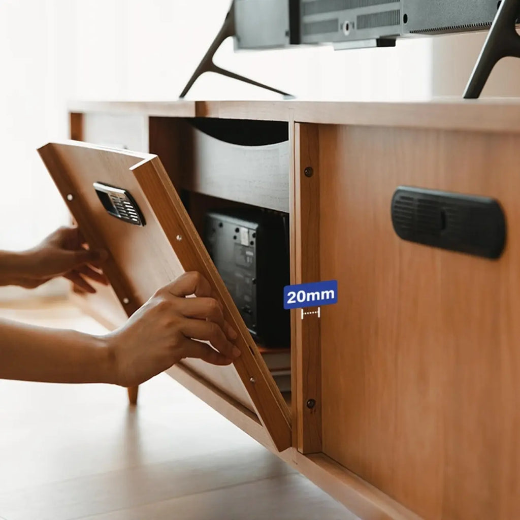 Long Scandinavian Cherry Wood TV Stand with Door