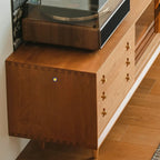 Long Scandinavian Cherry Wood TV Stand with Door