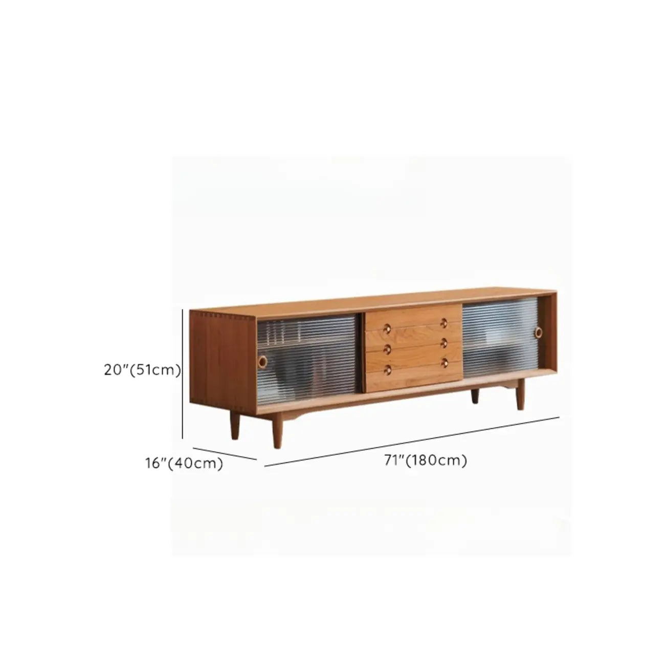 Long Scandinavian Cherry Wood TV Stand with Door
