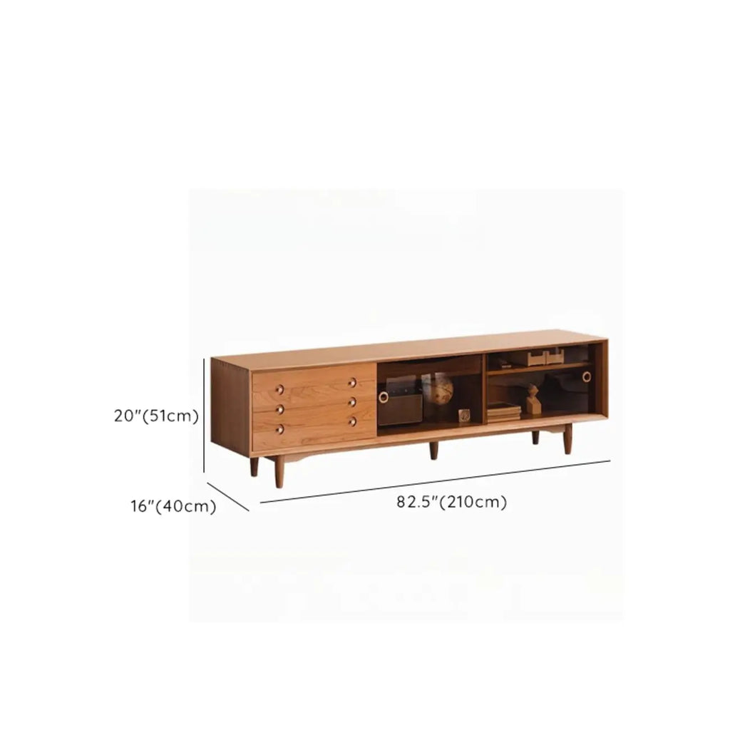 Long Scandinavian Cherry Wood TV Stand with Door