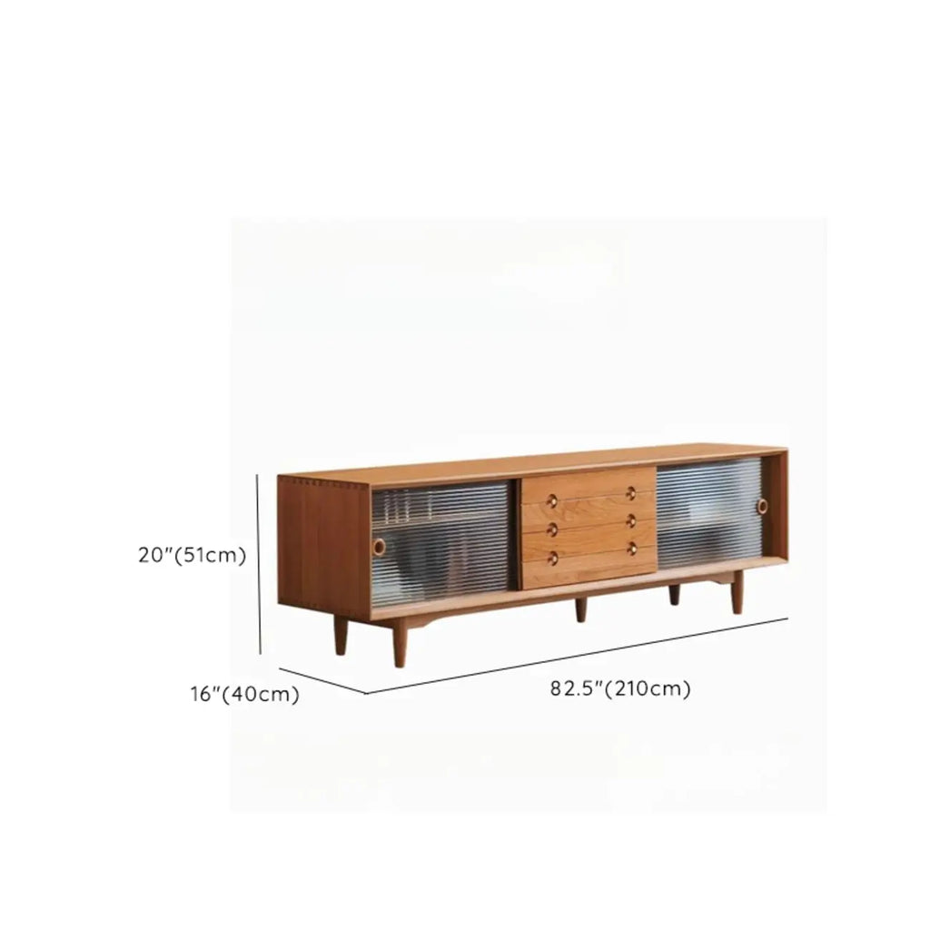 Long Scandinavian Cherry Wood TV Stand with Door