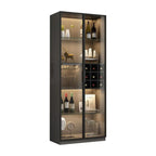 Lighting Black Wooden Floor Wine Cabinet with Glass Doors