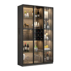Lighting Black Wooden Floor Wine Cabinet with Glass Doors