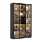 Lighting Black Wooden Floor Wine Cabinet with Glass Doors