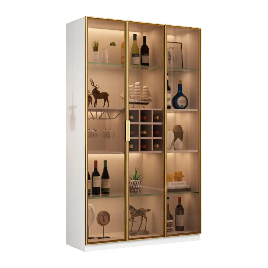 Lighting Black Wooden Floor Wine Cabinet with Glass Doors