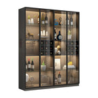 Lighting Black Wooden Floor Wine Cabinet with Glass Doors