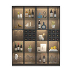 Lighting Black Wooden Floor Wine Cabinet with Glass Doors