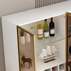 Lighting Black Wooden Floor Wine Cabinet with Glass Doors