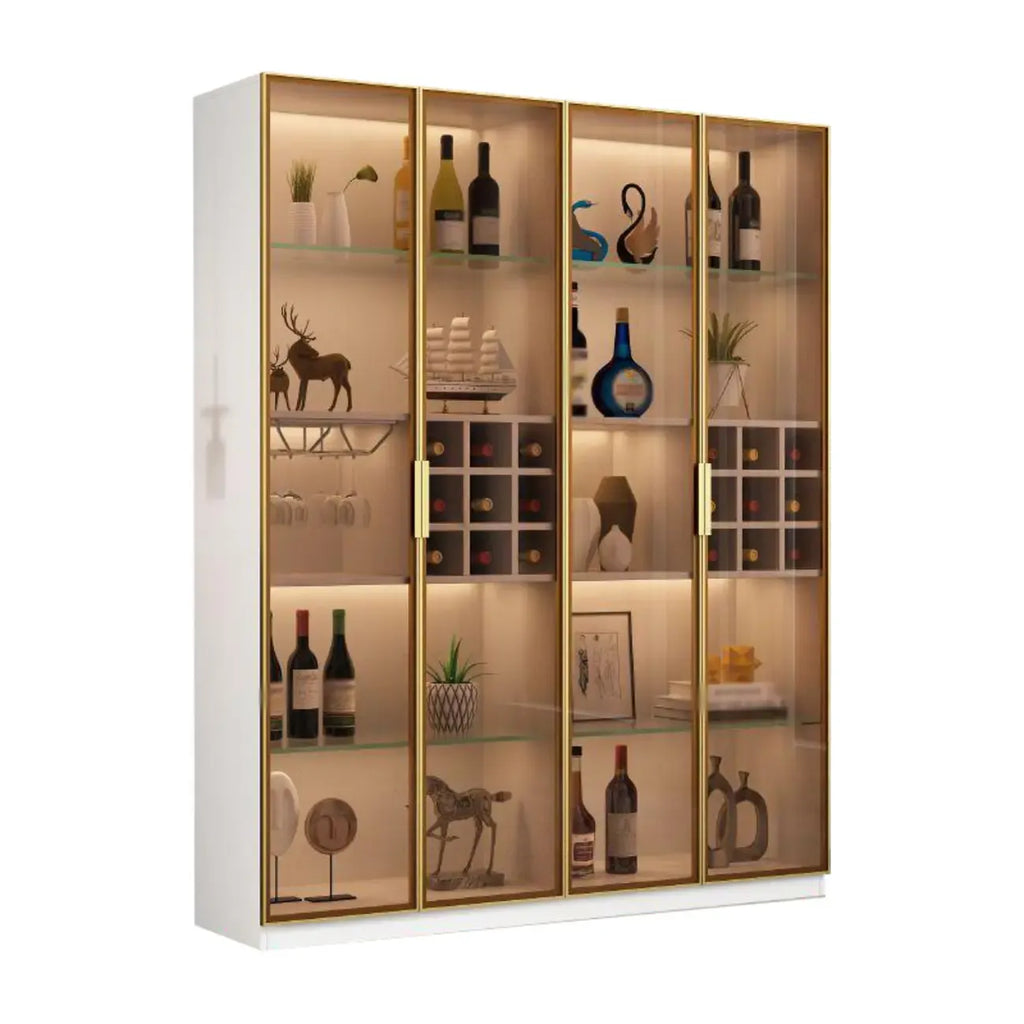 Lighting Black Wooden Floor Wine Cabinet with Glass Doors