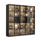 Lighting Black Wooden Floor Wine Cabinet with Glass Doors
