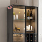 Lighting Black Wooden Floor Wine Cabinet with Glass Doors