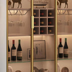Lighting Black Wooden Floor Wine Cabinet with Glass Doors