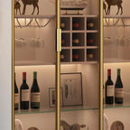 Lighting Black Wooden Floor Wine Cabinet with Glass Doors