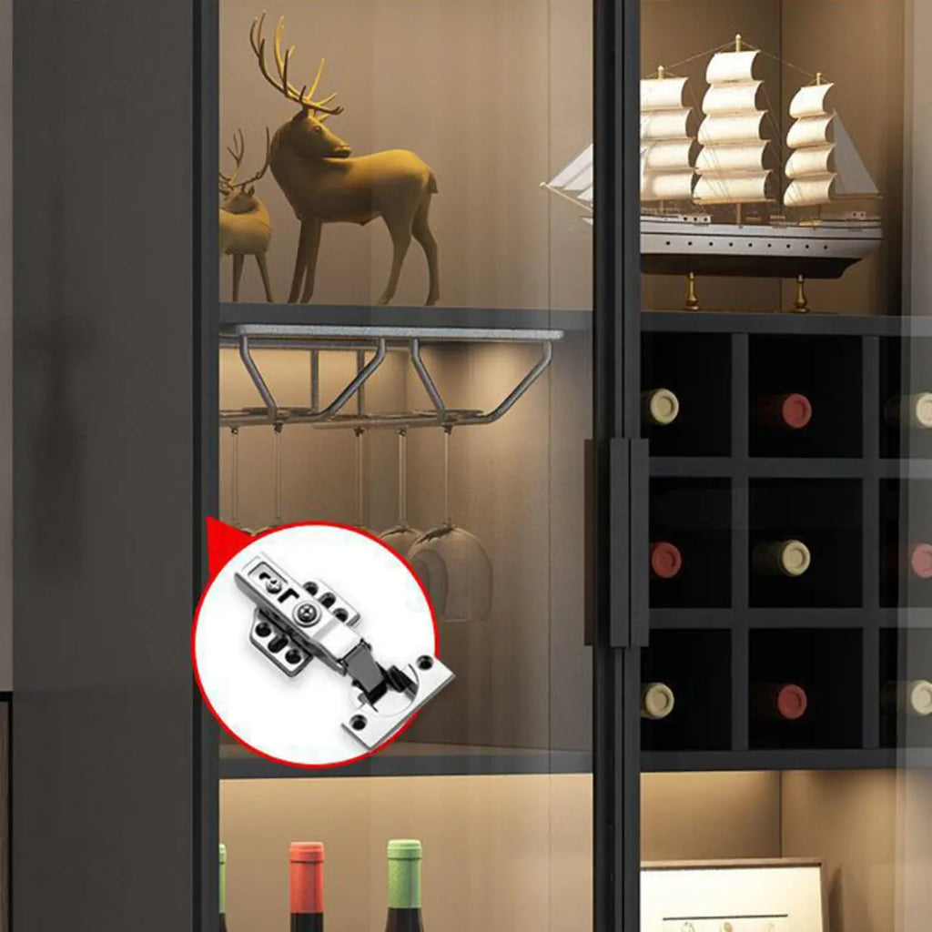 Lighting Black Wooden Floor Wine Cabinet with Glass Doors