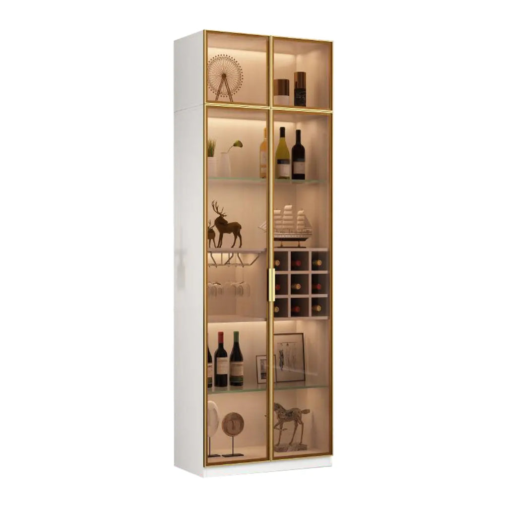 Lighting Black Wooden Floor Wine Cabinet with Glass Doors